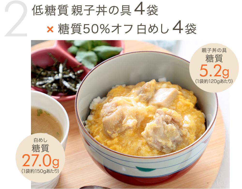 低糖質親子丼の具4袋×糖質50%オフ白めし4袋